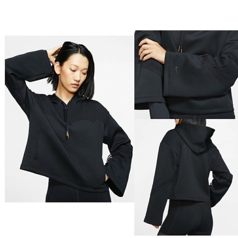 Nike Boutique Fringe Training Hoodie Womens Large Black BV4518 010 Cropped‎ NEW
